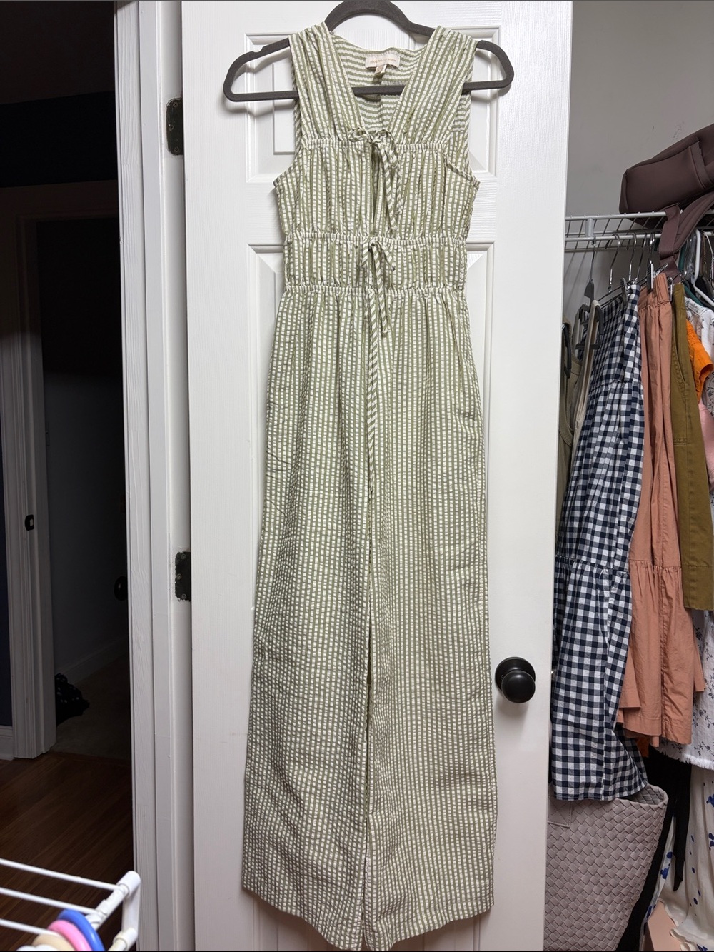 Monteau Green and White Striped Wide-Leg Jumpsuit